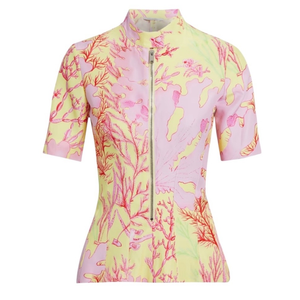 STELLA MCCARTNEY Printed Silk Top NWT IT 36 US Small Front Zip Lightweight $775 - Picture 3 of 4